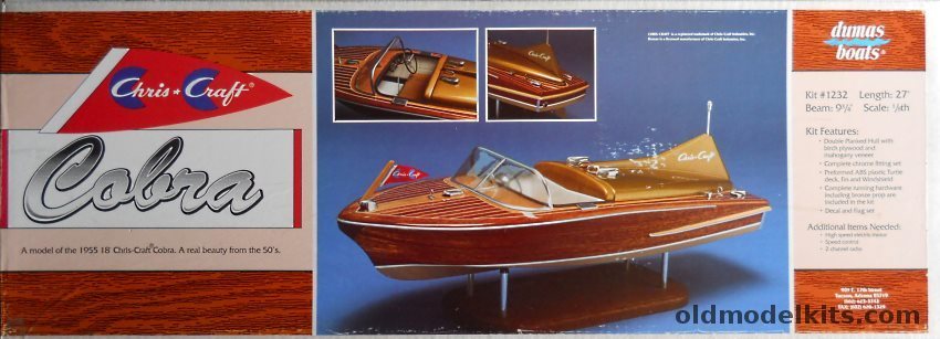 Dumas 1/8 1955 Chris Craft Cobra 18' - 27 Inch Boat For R/C or Display, 1232 plastic model kit